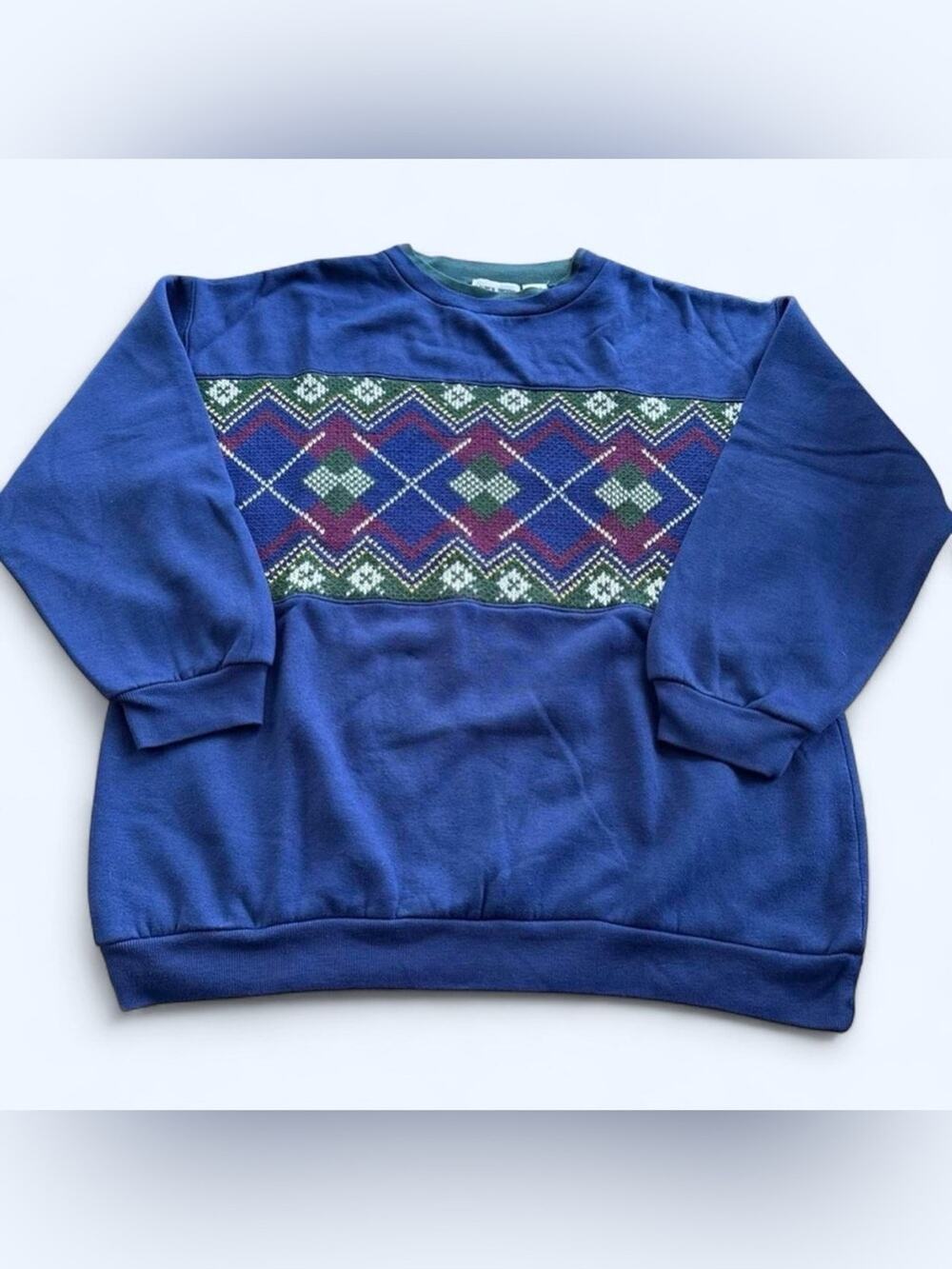 Vintage Lauren Brooke Navy Blue Preppy Argyle Grandpa Crewneck Sweatshirt M